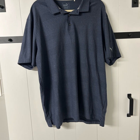 Puma Men's Navy Striped Polo Shirt - Picture 1 of 4